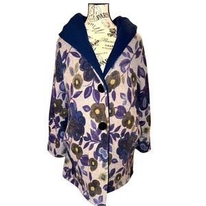 Trish Tyler Floral Hooded Coat with Blue Accents Size Large